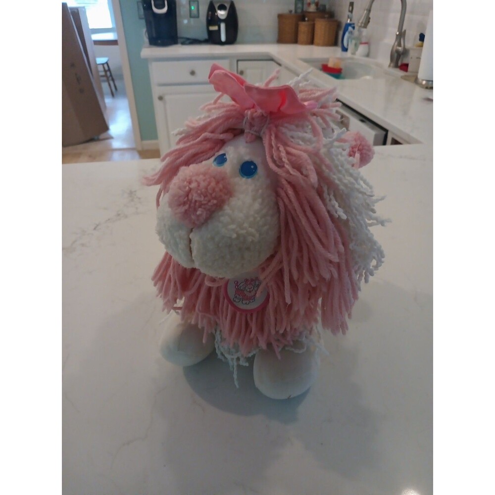 Vintage Kenner Fluppy Dogs Plush Pink White Yarn Hair 1986 12" Stuffed Animal